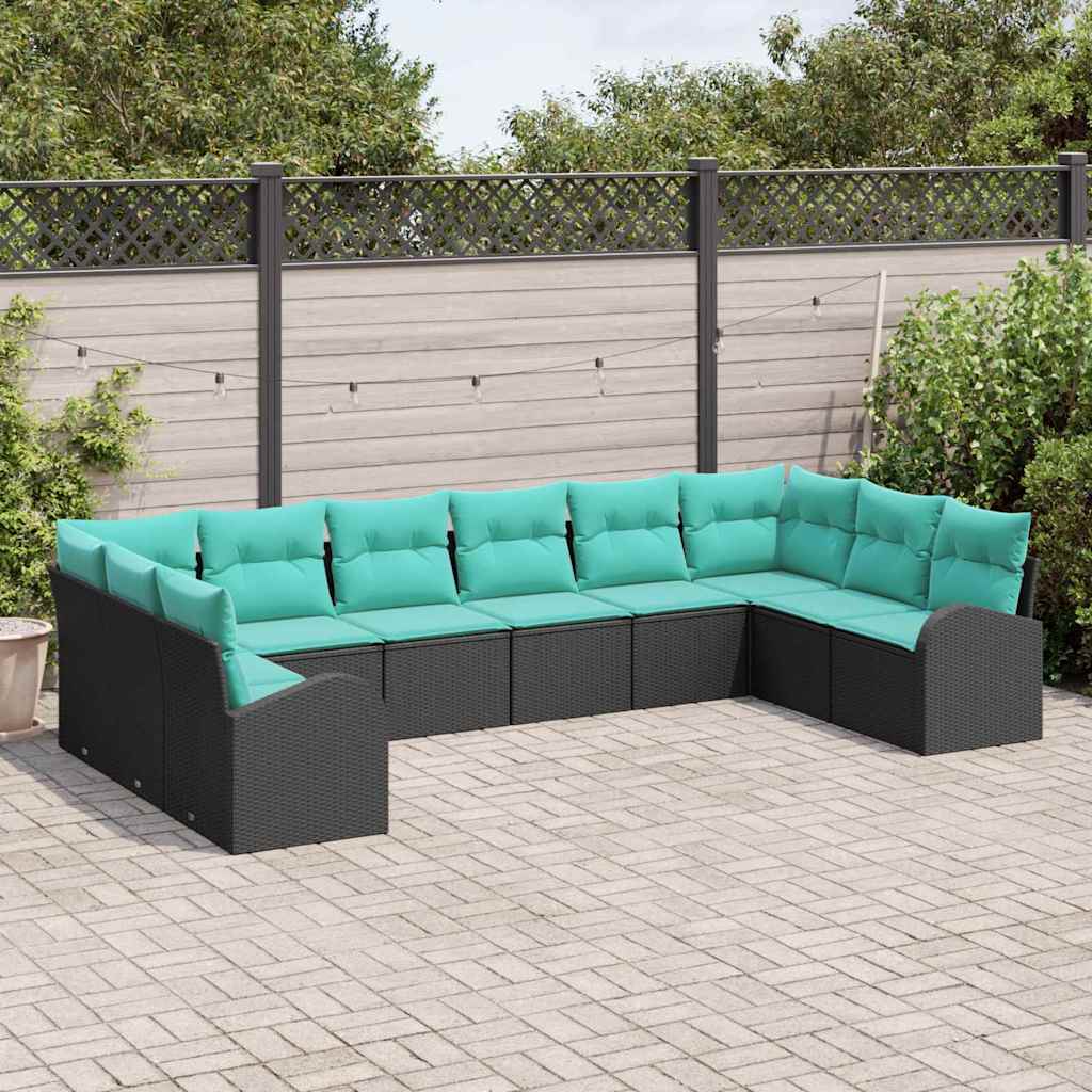 Set Divano da Giardino 10 pcs Nero e Turchese polyrattan | homemem39