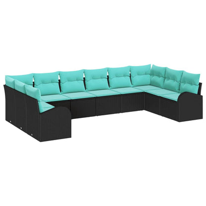 Set Divano da Giardino 10 pcs Nero e Turchese polyrattan | homemem39
