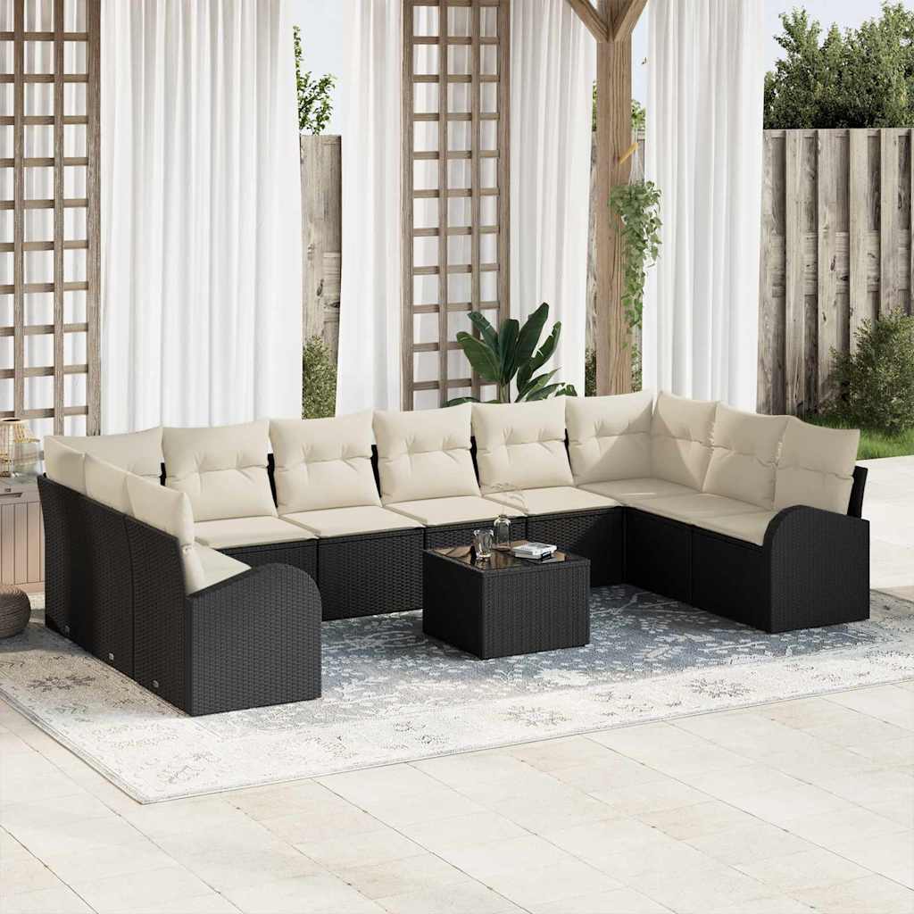 Set Divano da Giardino 11 pcs Marrone e Crema polyrattan