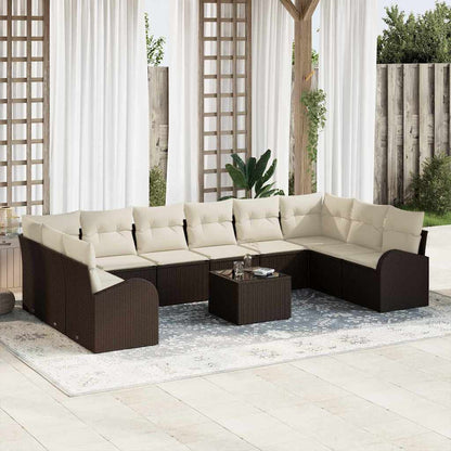 Set Divano da Giardino 11 pcs Marrone e Crema polyrattan