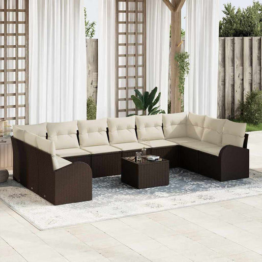 Set Divano da Giardino 11 pcs Marrone e Crema polyrattan