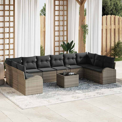 Set Divano da Giardino 11 pcs Grigio chiaro polyrattan