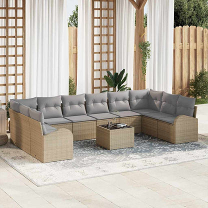 Set Divano da Giardino 11 pcs Beige e Grigio Chiaro polyrattan