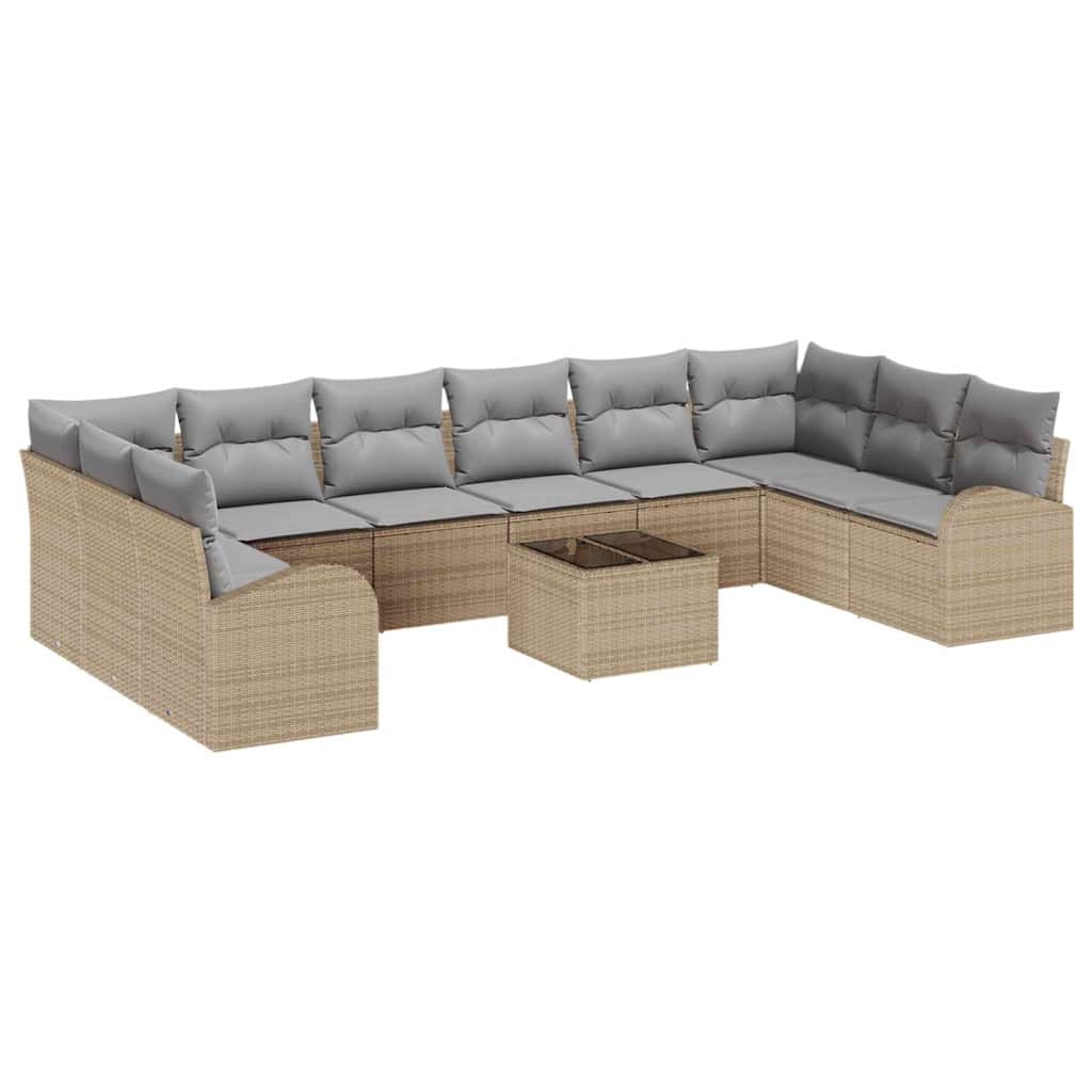 Set Divano da Giardino 11 pcs Beige e Grigio Chiaro polyrattan