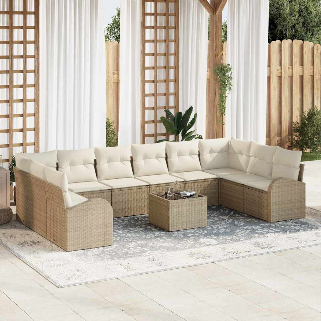 Set Divano da Giardino 11 pcs Beige e Crema polyrattan