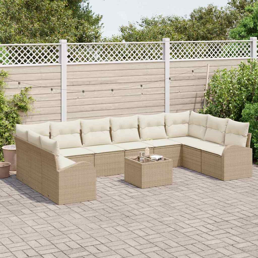 Set Divano da Giardino 11 pcs Beige e Crema polyrattan