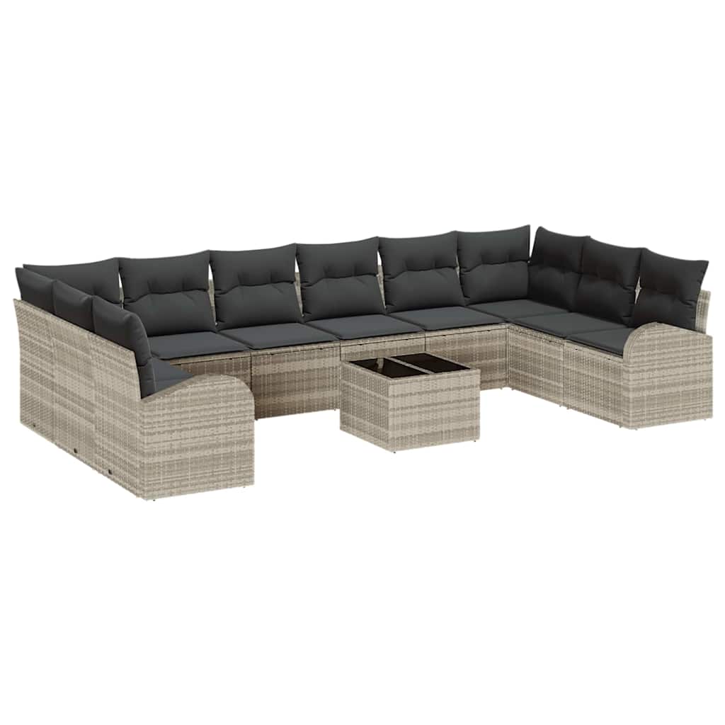 Set Divano da Giardino 11 pcs Grigio chiaro polyrattan