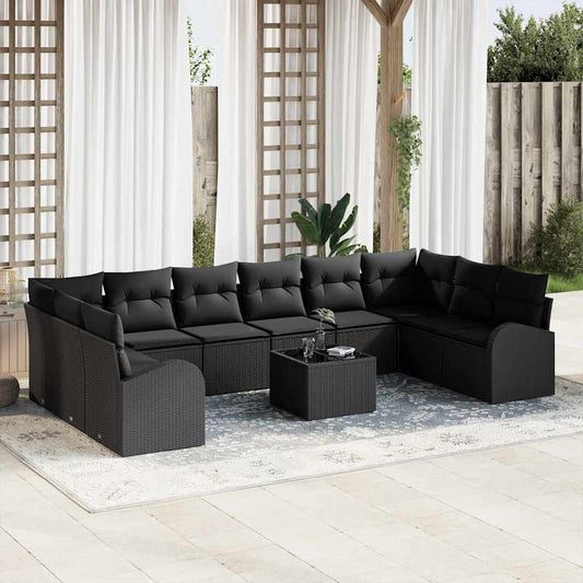 Set Divano da Giardino con cuscino 11 pcs Nero polyrattan