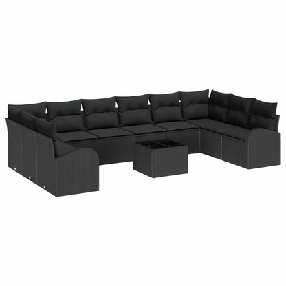 Set Divano da Giardino con cuscino 11 pcs Nero polyrattan