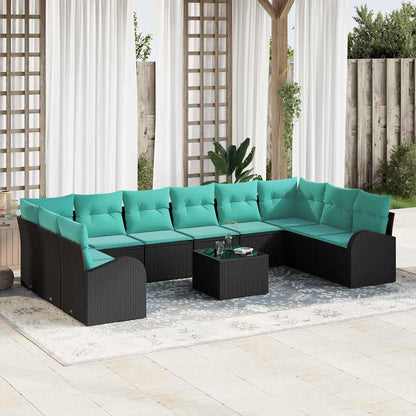 Set Divano da Giardino 11 pcs Nero e Turchese polyrattan | homemem39