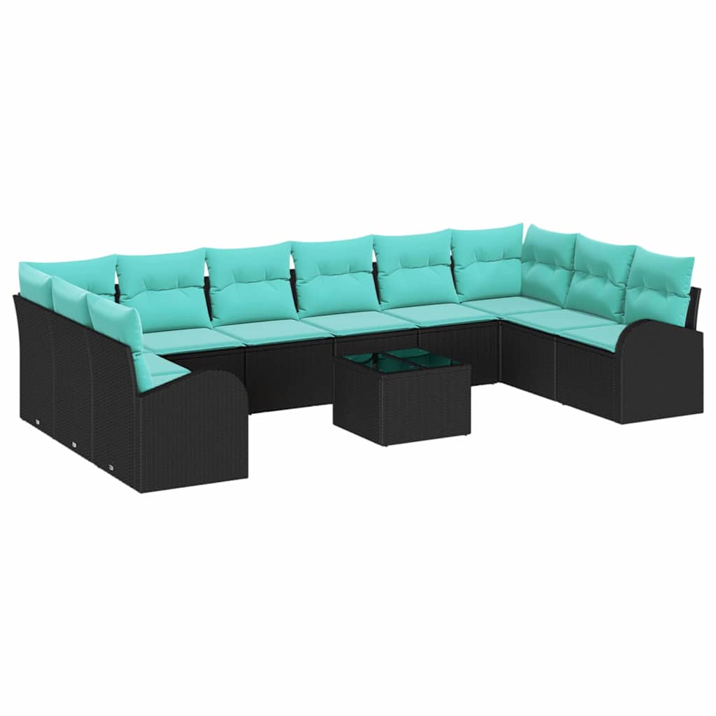 Set Divano da Giardino 11 pcs Nero e Turchese polyrattan | homemem39