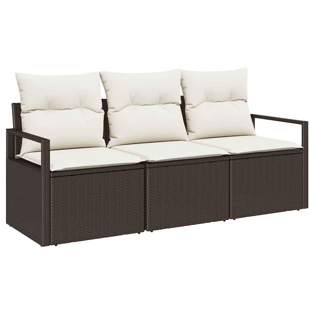 Set Divano da Giardino 3 pcs Marrone e bianco polyrattan