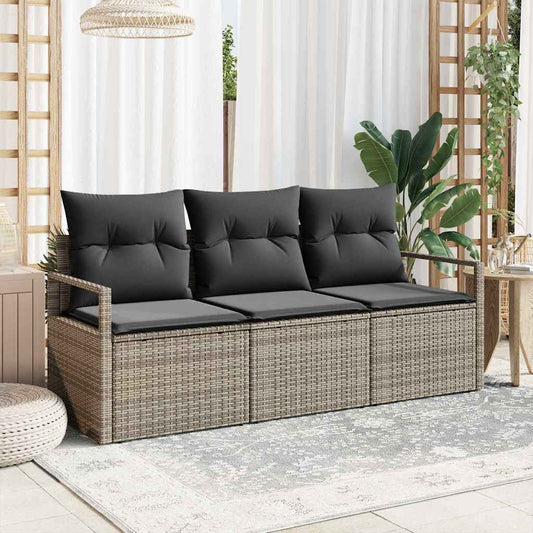 Set Divano da Giardino con cuscino 3 pcs Grigio polyrattan