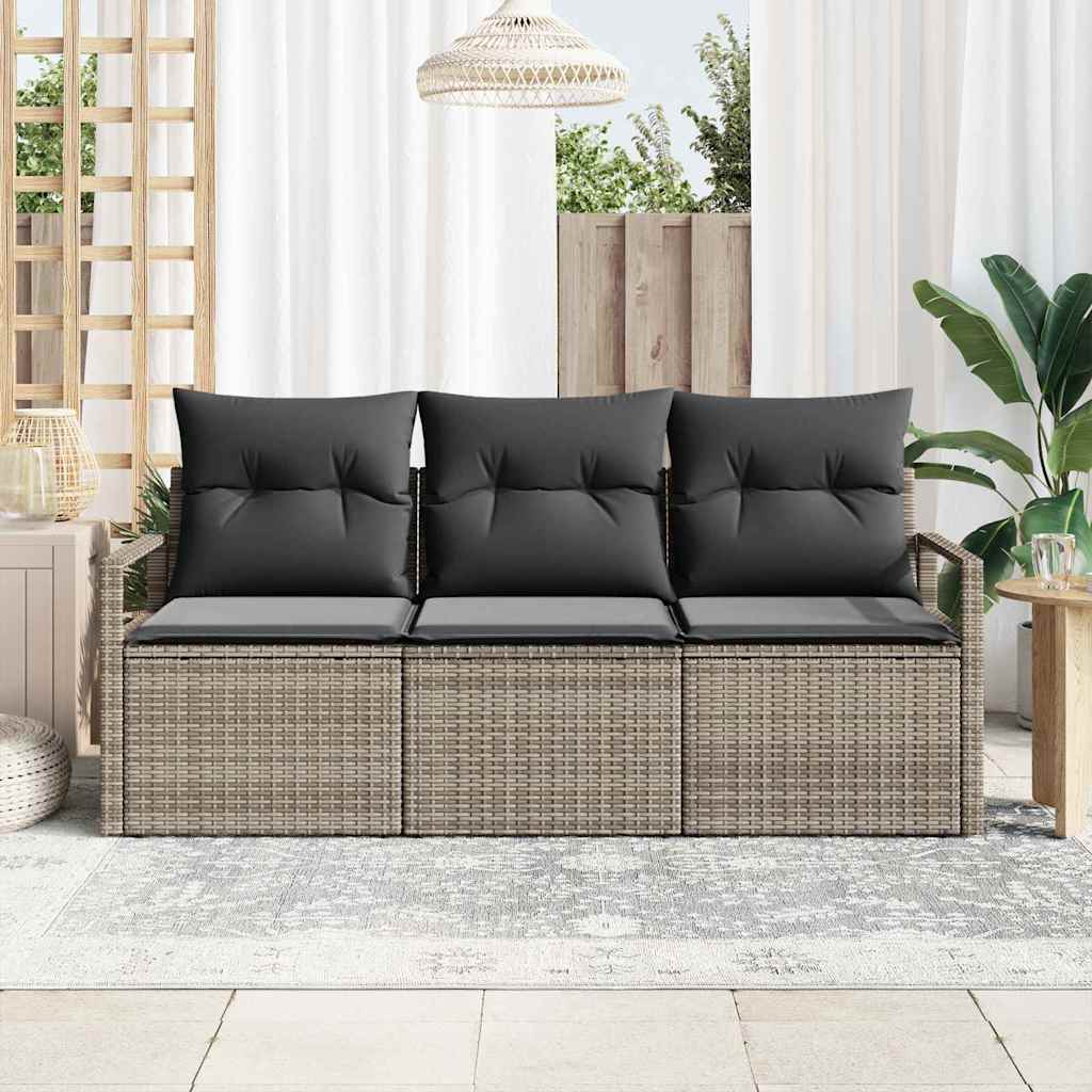 Set Divano da Giardino con cuscino 3 pcs Grigio polyrattan