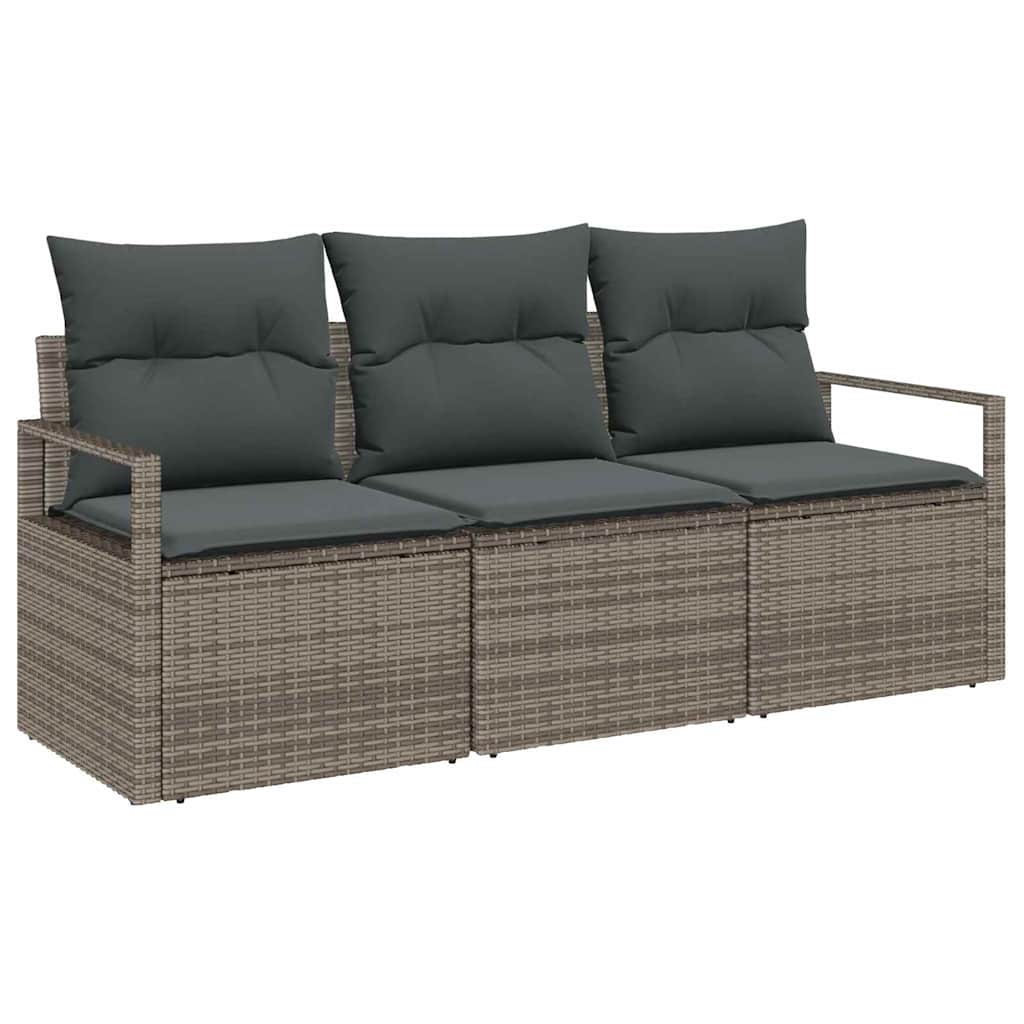 Set Divano da Giardino con cuscino 3 pcs Grigio polyrattan