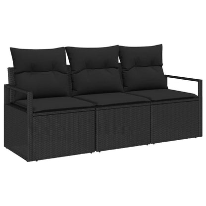 Set Divano da Giardino con cuscino 3 pcs Nero polyrattan