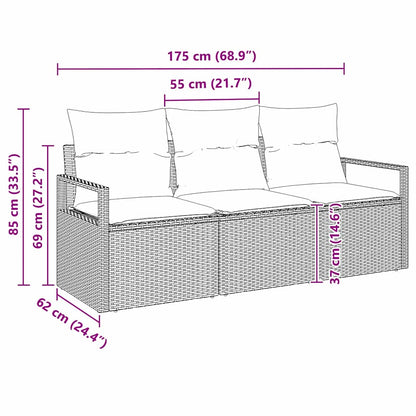 Set Divano da Giardino con cuscino 3 pcs Nero polyrattan
