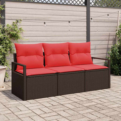 Set Divano da Giardino 3 pcs Marrone e Rosso polyrattan | homemem39
