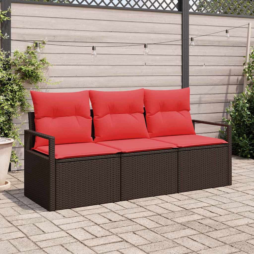 Set Divano da Giardino 3 pcs Marrone e Rosso polyrattan