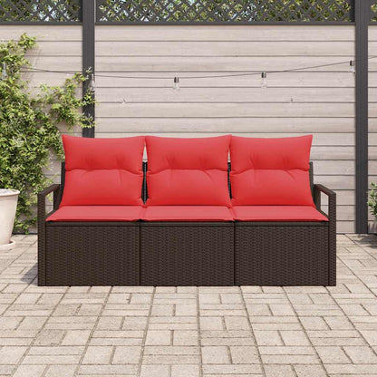 Set Divano da Giardino 3 pcs Marrone e Rosso polyrattan | homemem39