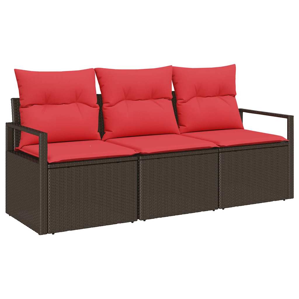 Set Divano da Giardino 3 pcs Marrone e Rosso polyrattan