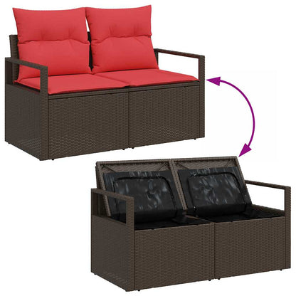 Set Divano da Giardino 3 pcs Marrone e Rosso polyrattan | homemem39