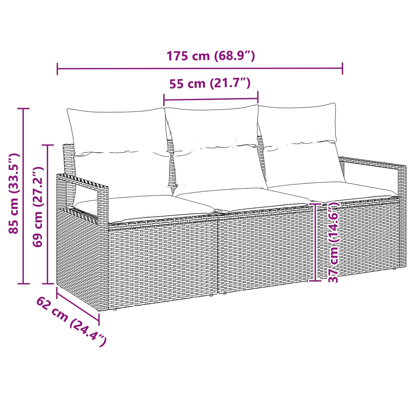 Set Divano da Giardino 3 pcs Marrone e Rosso polyrattan | homemem39