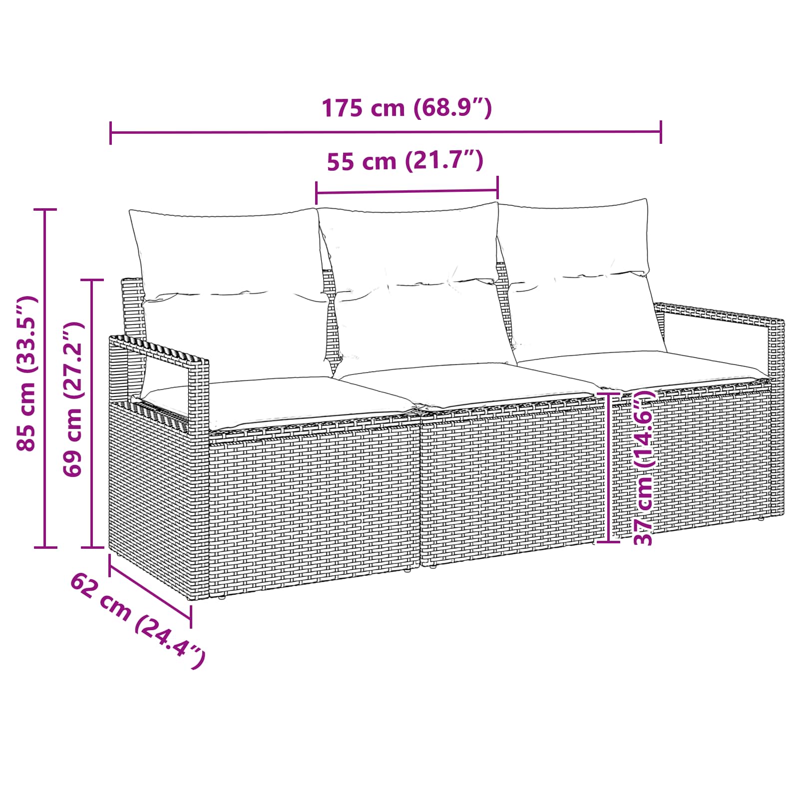 Set Divano da Giardino 3 pcs Marrone e Rosso polyrattan | homemem39