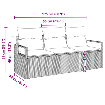 Set Divano da Giardino 3 pcs Marrone e Rosso polyrattan