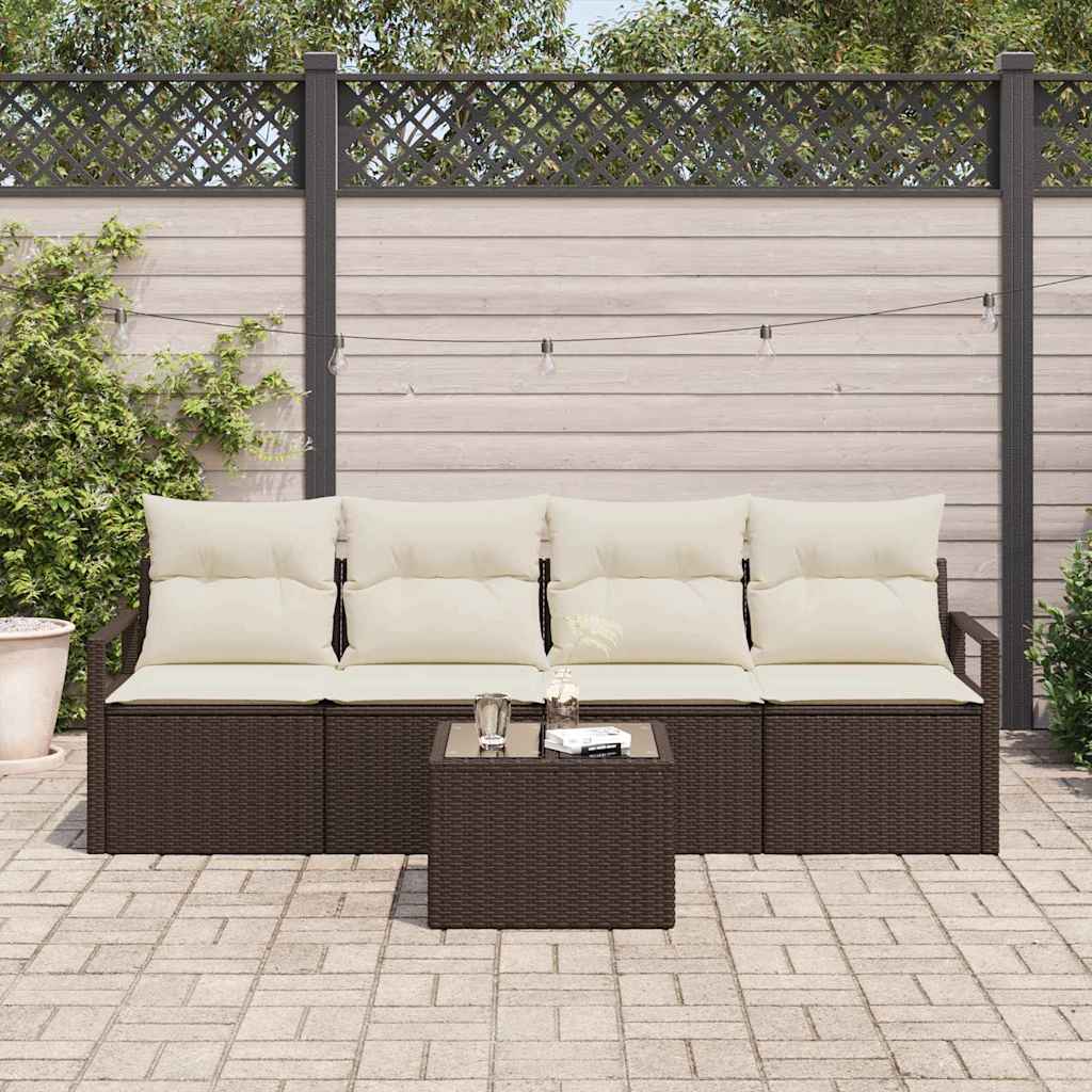 Set di divani con cuscino 5 pcs Marrone e Crema polyrattan