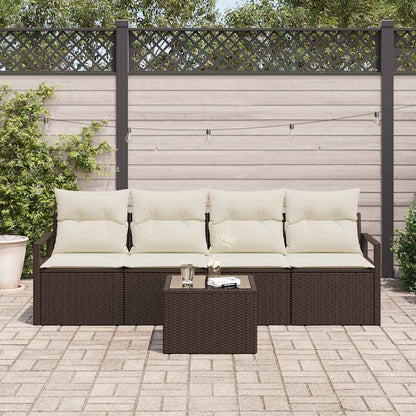 Set di divani con cuscino 5 pcs Marrone e Crema polyrattan