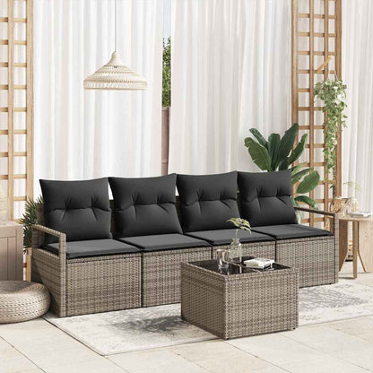 Set di divani con cuscino 5 pcs Grigio polyrattan