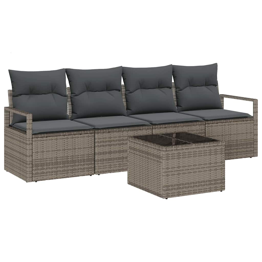 Set di divani con cuscino 5 pcs Grigio polyrattan