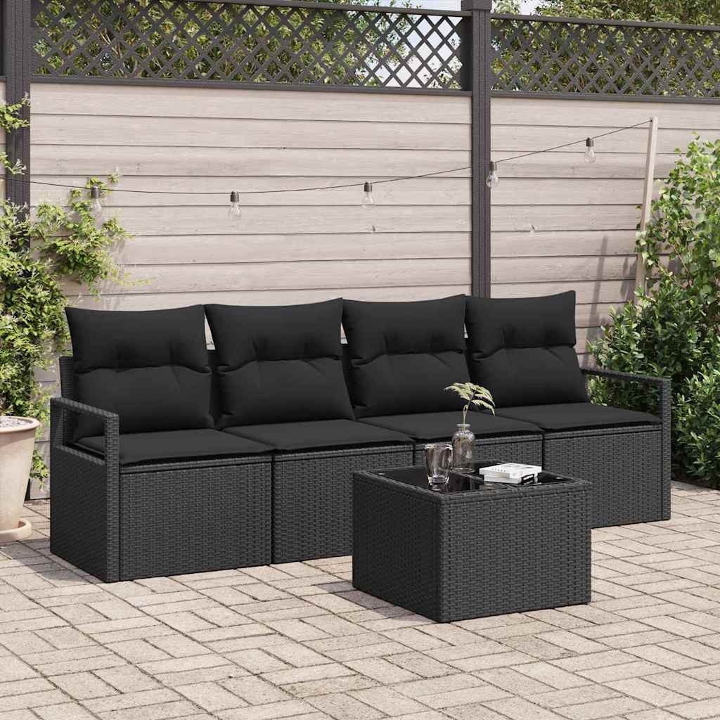Set di divani con cuscino 5 pcs Nero polyrattan