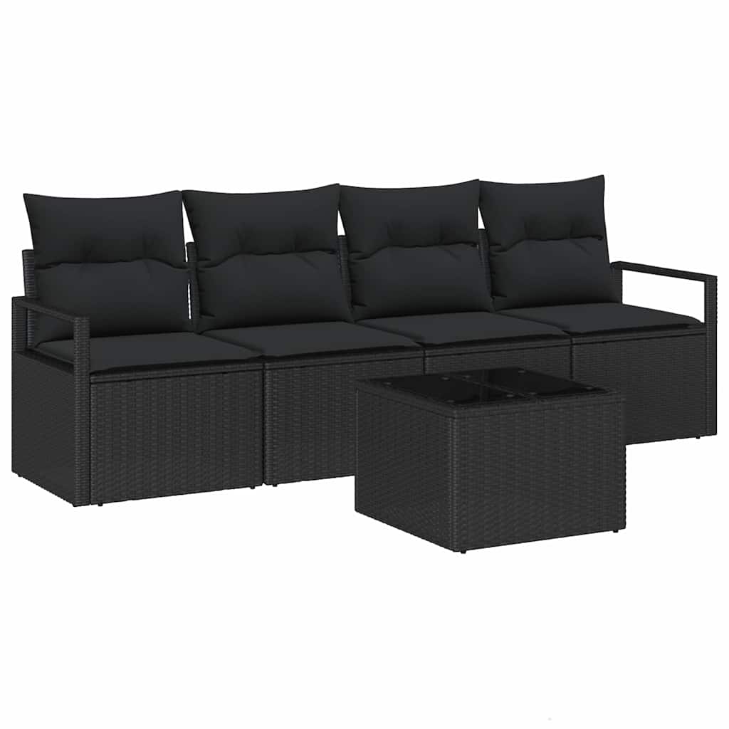 Set di divani con cuscino 5 pcs Nero polyrattan