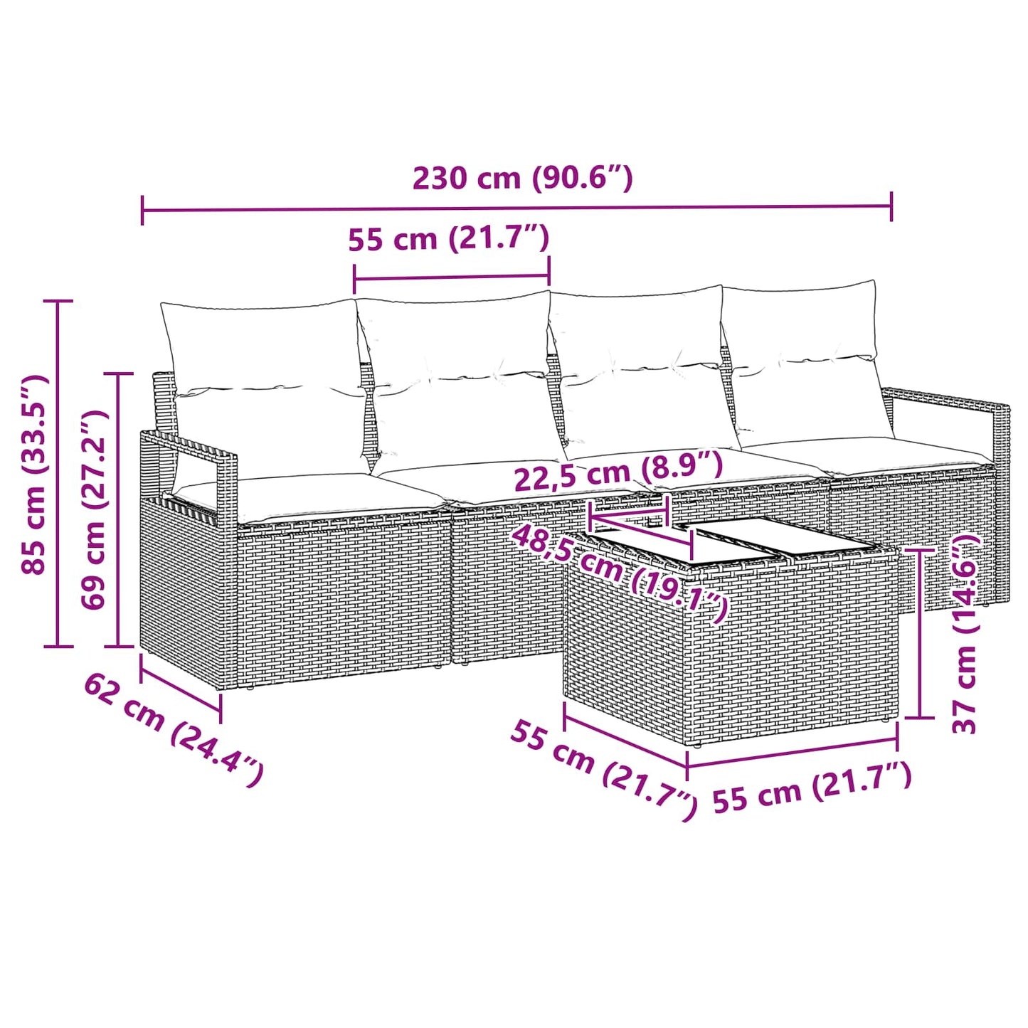 Set di divani con cuscino 5 pcs Beige e Rosso polyrattan | homemem39