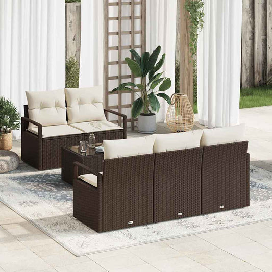 Set Divano da Giardino 6 pcs Marrone e Crema polyrattan