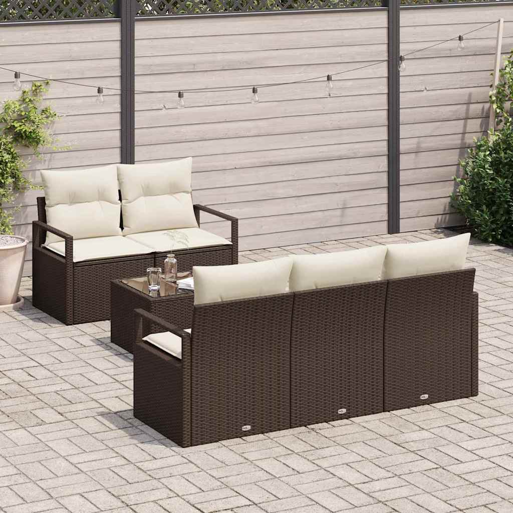 Set Divano da Giardino 6 pcs Marrone e Crema polyrattan