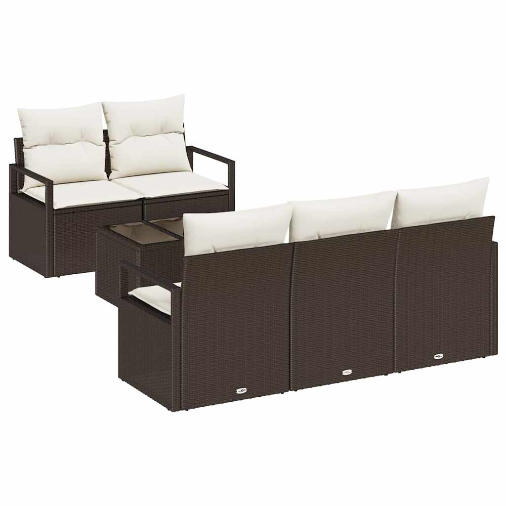 Set Divano da Giardino 6 pcs Marrone e Crema polyrattan