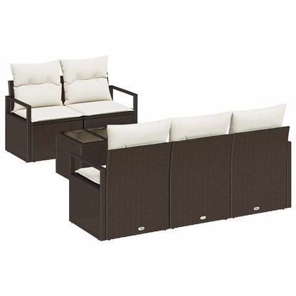 Set Divano da Giardino 6 pcs Marrone e Crema polyrattan