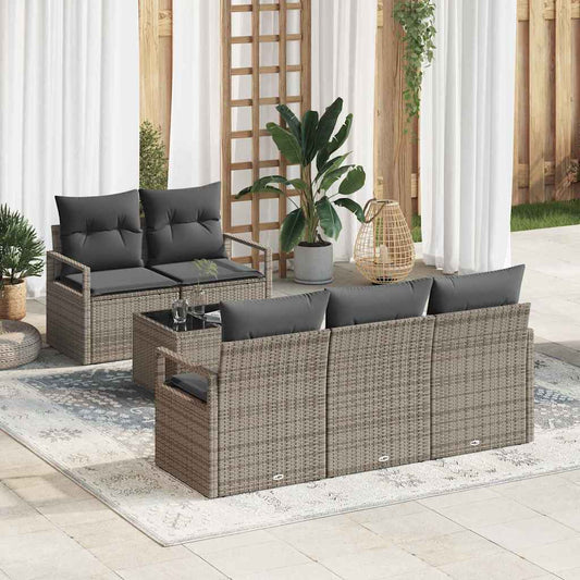 Set Divano da Giardino con cuscino 6 pcs Grigio polyrattan