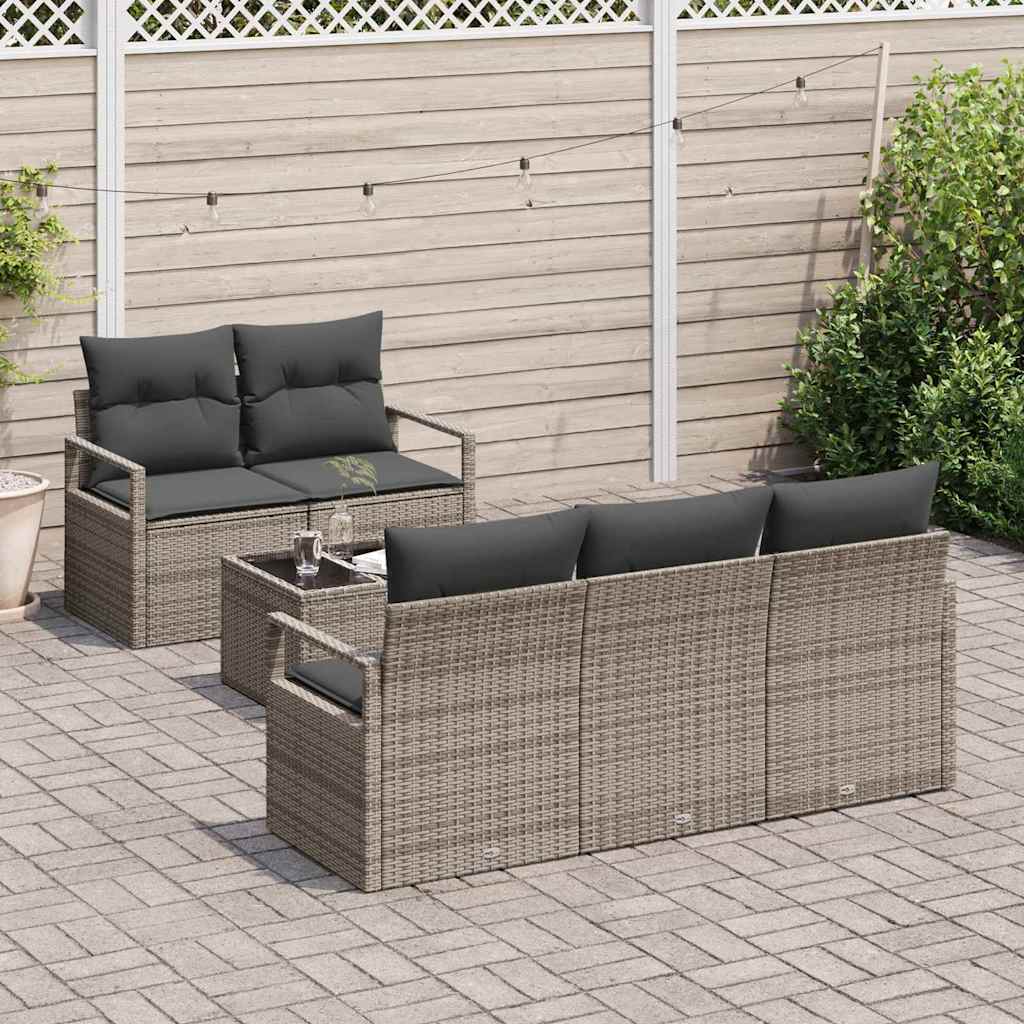 Set Divano da Giardino con cuscino 6 pcs Grigio polyrattan