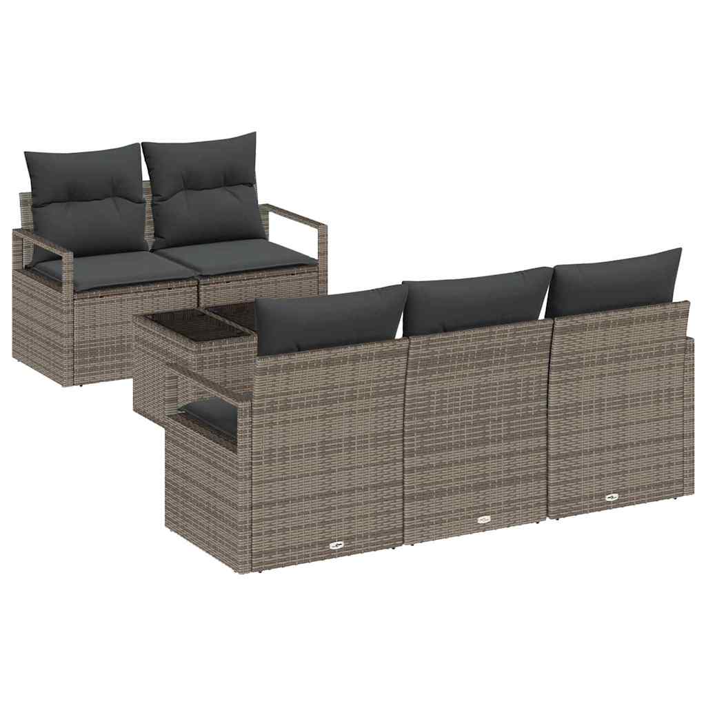 Set Divano da Giardino con cuscino 6 pcs Grigio polyrattan