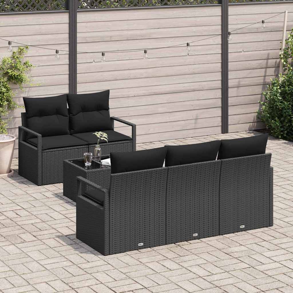 Set Divano da Giardino con cuscino 6 pcs Nero polyrattan