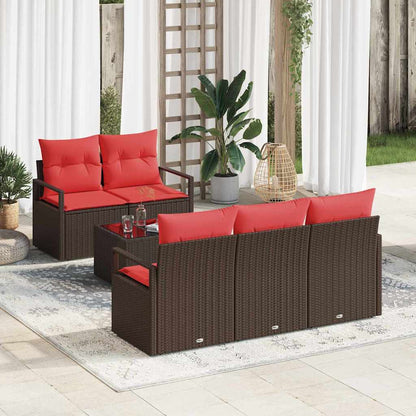 Set Divano da Giardino 6 pcs Beige e Rosso polyrattan