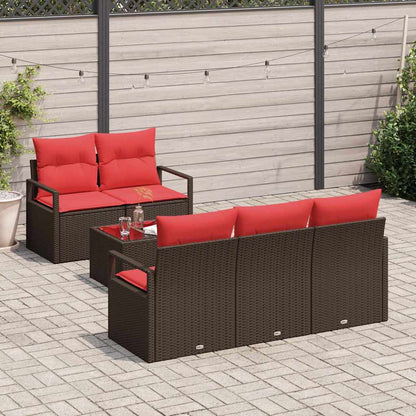 Set Divano da Giardino 6 pcs Beige e Rosso polyrattan