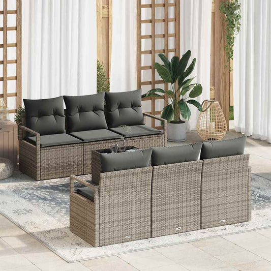 Set Divano da Giardino con cuscino 7 pcs Grigio polyrattan