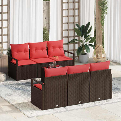 Set Divano da Giardino 7 pcs Beige e Rosso polyrattan