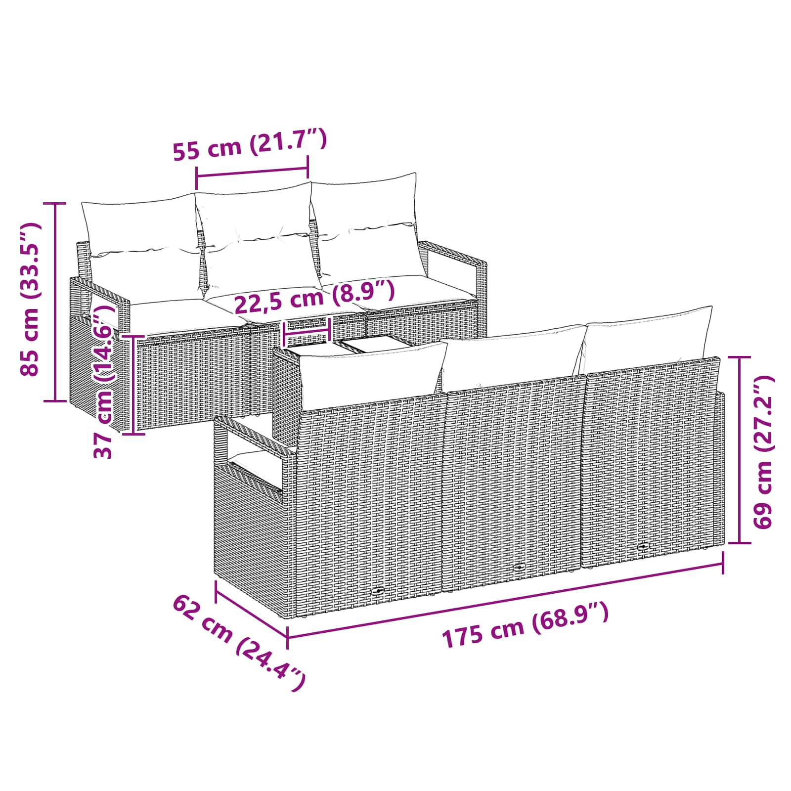 Set Divano da Giardino 7 pcs Beige e Rosso polyrattan | homemem39