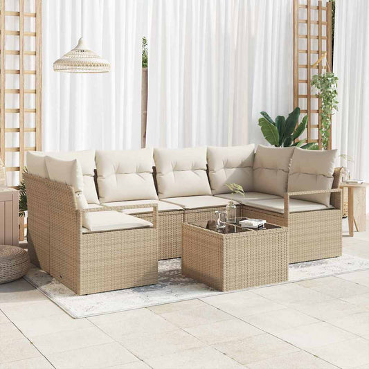 Set Divano da Giardino con cuscino 7 pcs Beige e Crema